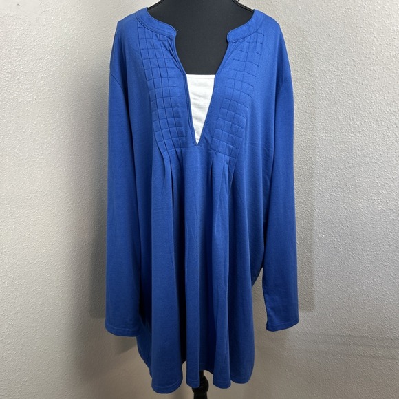 Woman Within Tops - Woman Within Tunic Women's 2X Royal Blue 7 Day Layered Look‎ Roll Tab Sleeve